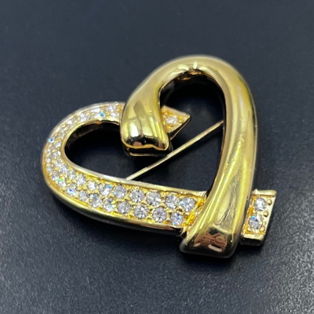 Swarovski Swan Vintage Pave Crystal Heart Brooch Pin Gold Plated